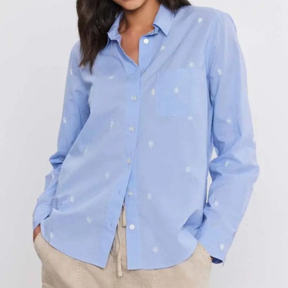 NWT $169 Sz M Velvet by Graham & Spencer Blue Emberly Collar Long Sleeve Blouse